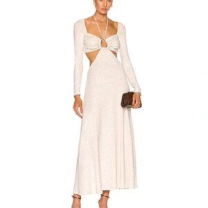Rosetta Getty Ruched Cutout Cotton-Jersey Maxi Dress in Light Grey Melange sz M